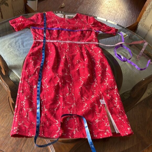 Taylor Elegant Red Floral Lace Dress Scoop Neck Short Sleeve Midi Size 14 New - Picture 14 of 14
